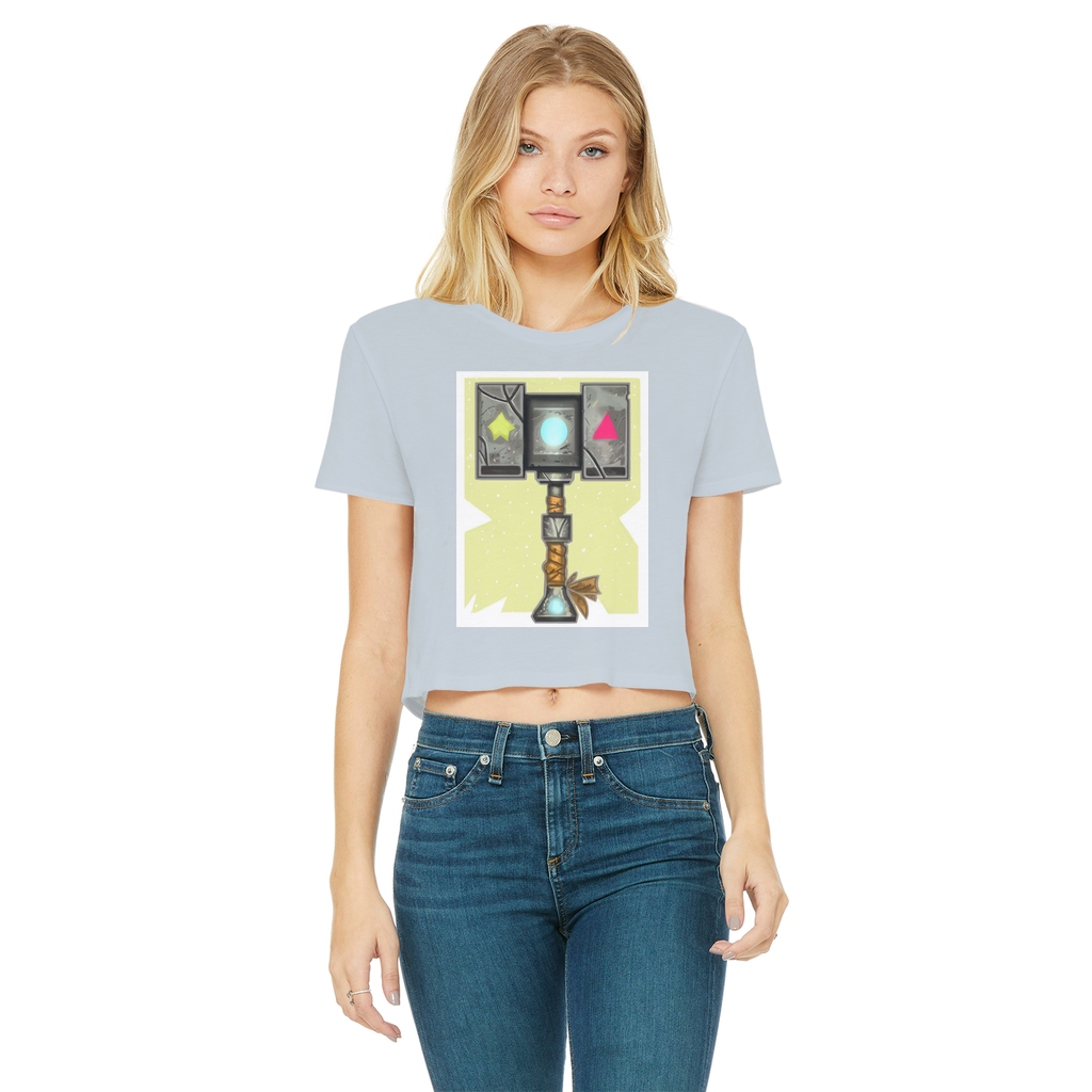 Hammer Classic Women's Cropped Raw Edge T-Shirt featuring a round neck, short sleeves, and a raw edge hem in a stylish design.