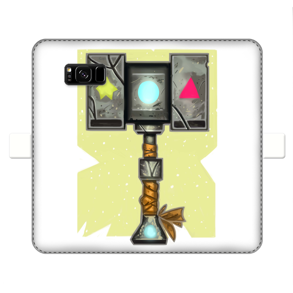 Hammer Fully Printed Wallet Case featuring vibrant UV-printed designs, made of white faux leather with a magnetic closure.