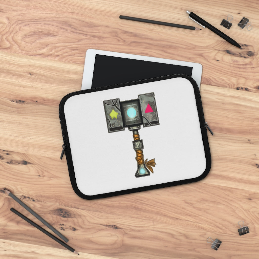 Hammer Laptop Sleeve featuring a customizable front and solid black back, made from water-resistant neoprene material.