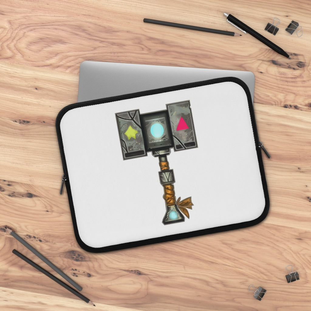 Hammer Laptop Sleeve featuring a customizable front and solid black back, made from water-resistant neoprene material.