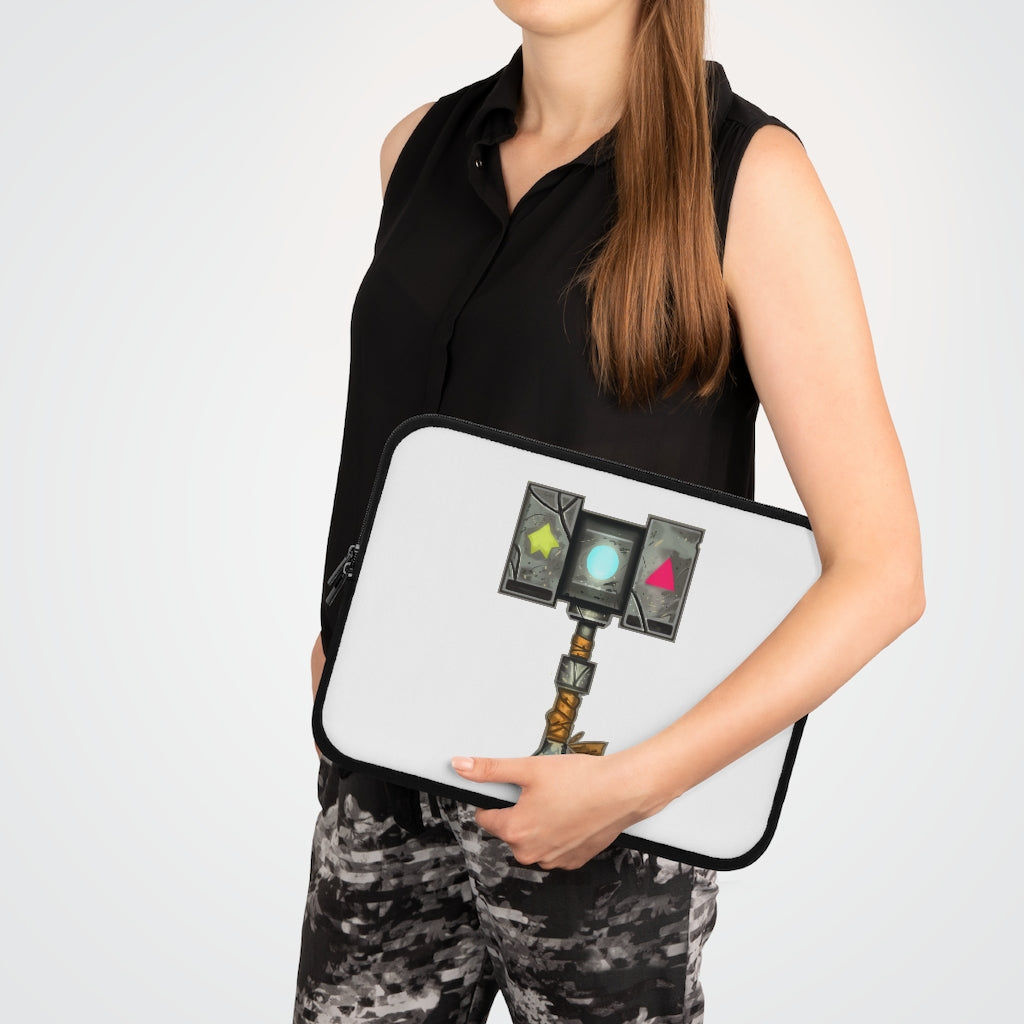 Hammer Laptop Sleeve featuring a customizable front and solid black back, made from water-resistant neoprene material.