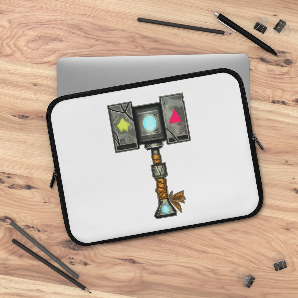 Hammer Laptop Sleeve featuring a customizable front and solid black back, made from water-resistant neoprene material.