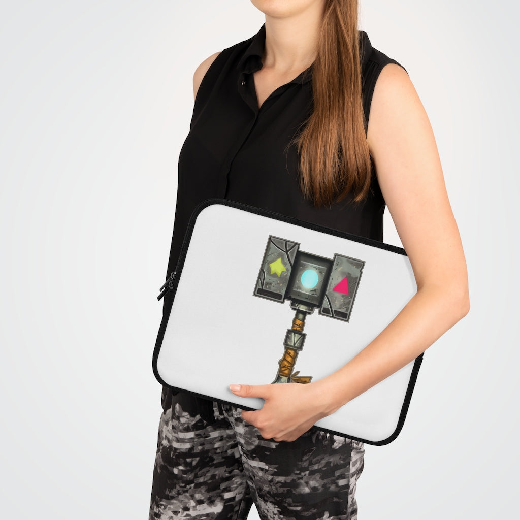 Hammer Laptop Sleeve featuring a customizable front and solid black back, made from water-resistant neoprene material.