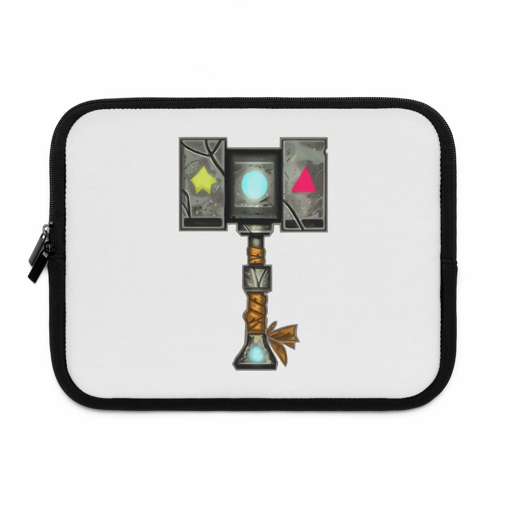 Hammer Laptop Sleeve featuring a customizable front and solid black back, made from water-resistant neoprene material.