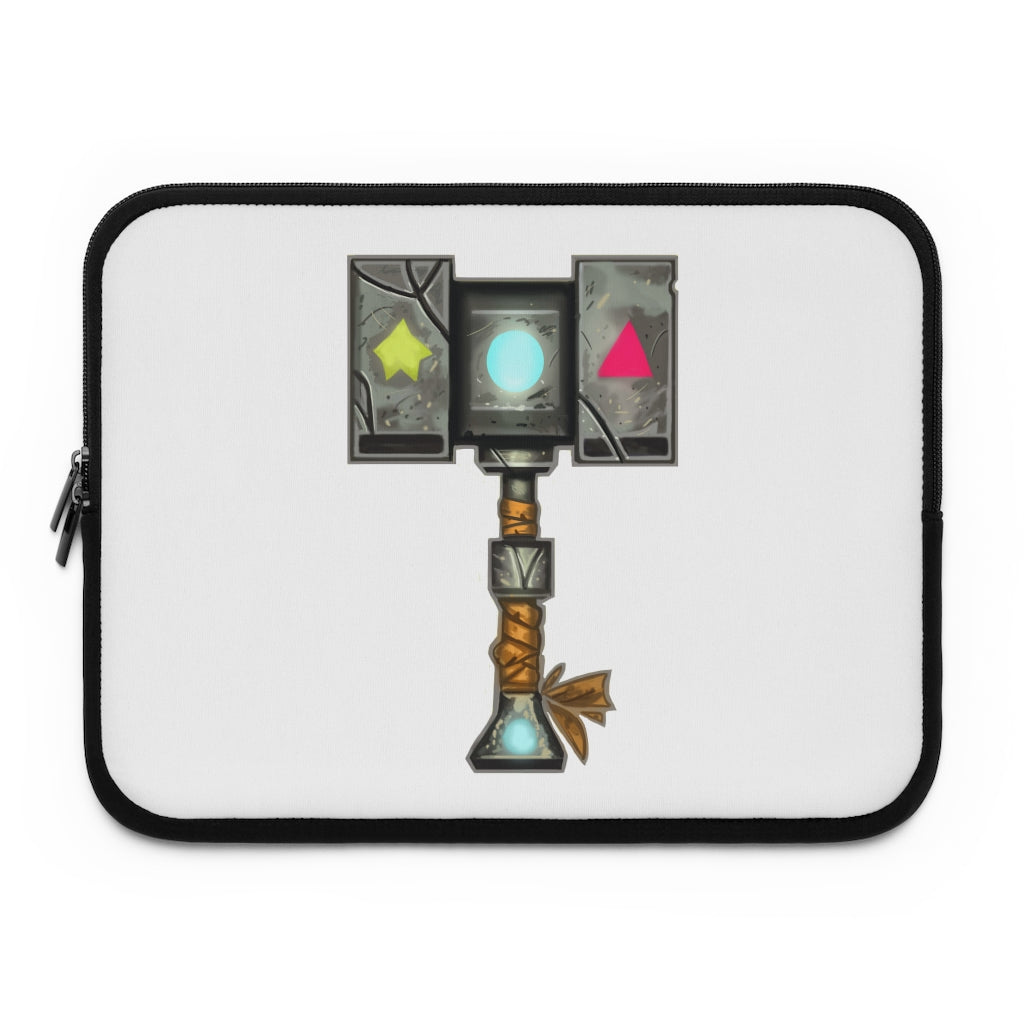 Hammer Laptop Sleeve featuring a customizable front and solid black back, made from water-resistant neoprene material.