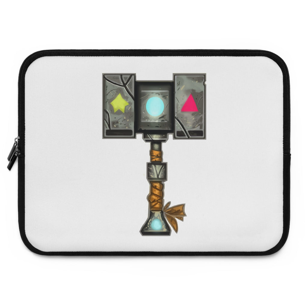 Hammer Laptop Sleeve featuring a customizable front and solid black back, made from water-resistant neoprene material.