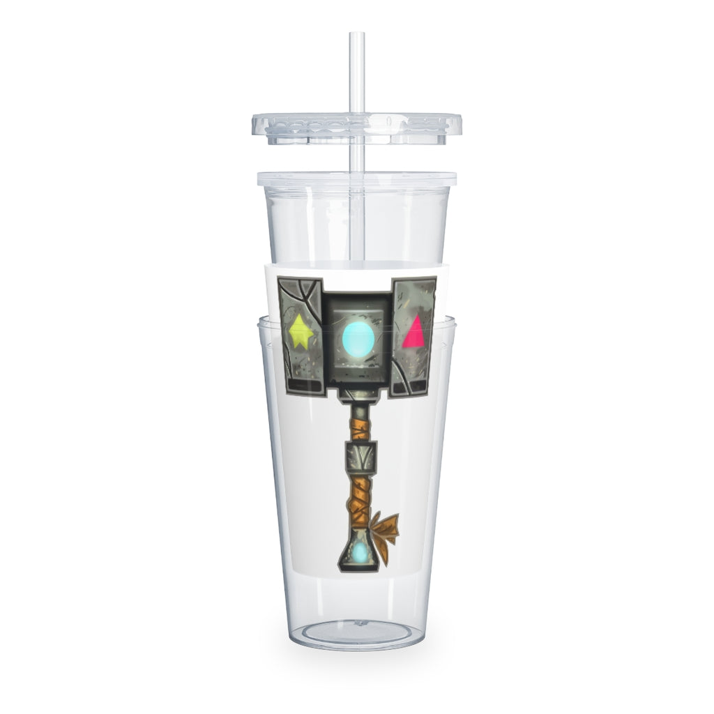 A colorful Hammer Plastic Tumbler with a straw, showcasing its double wall insulation and customizable design.
