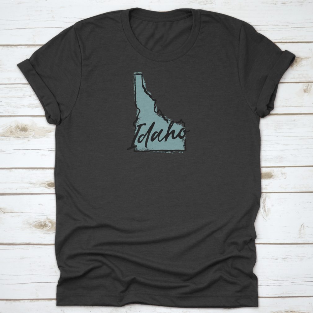 Hand Drawn Idaho City State Travel Destination Shirt showcasing a unique design, made from soft cotton fabric.