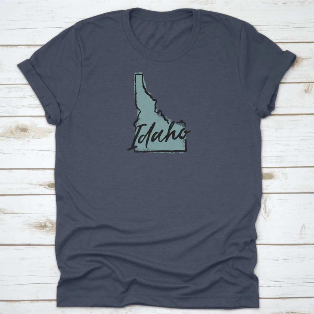 Hand Drawn Idaho City State Travel Destination Shirt showcasing a unique design, made from soft cotton fabric.
