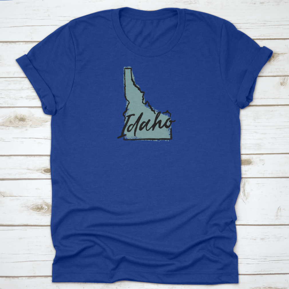 Hand Drawn Idaho City State Travel Destination Shirt showcasing a unique design, made from soft cotton fabric.