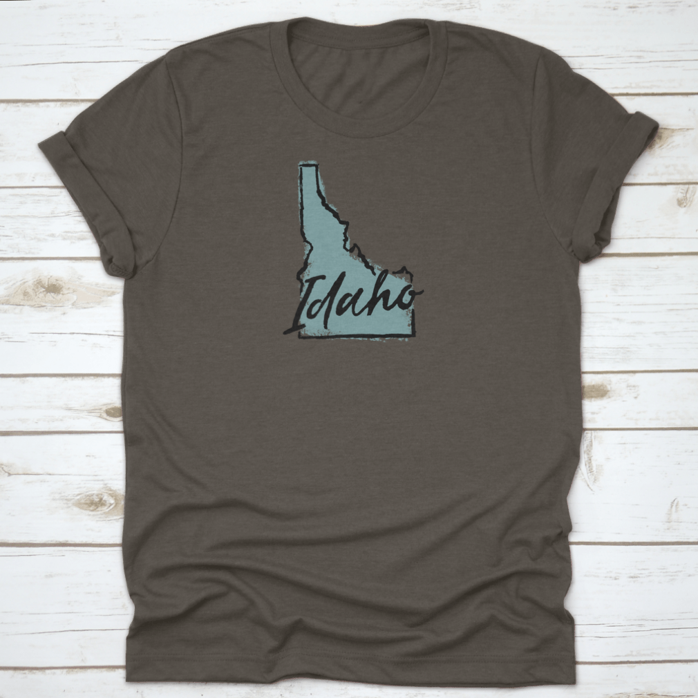 Hand Drawn Idaho City State Travel Destination Shirt showcasing a unique design, made from soft cotton fabric.