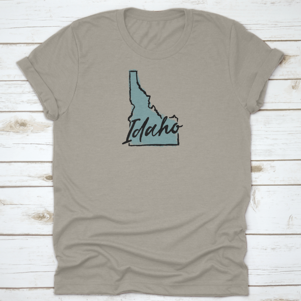 Hand Drawn Idaho City State Travel Destination Shirt showcasing a unique design, made from soft cotton fabric.
