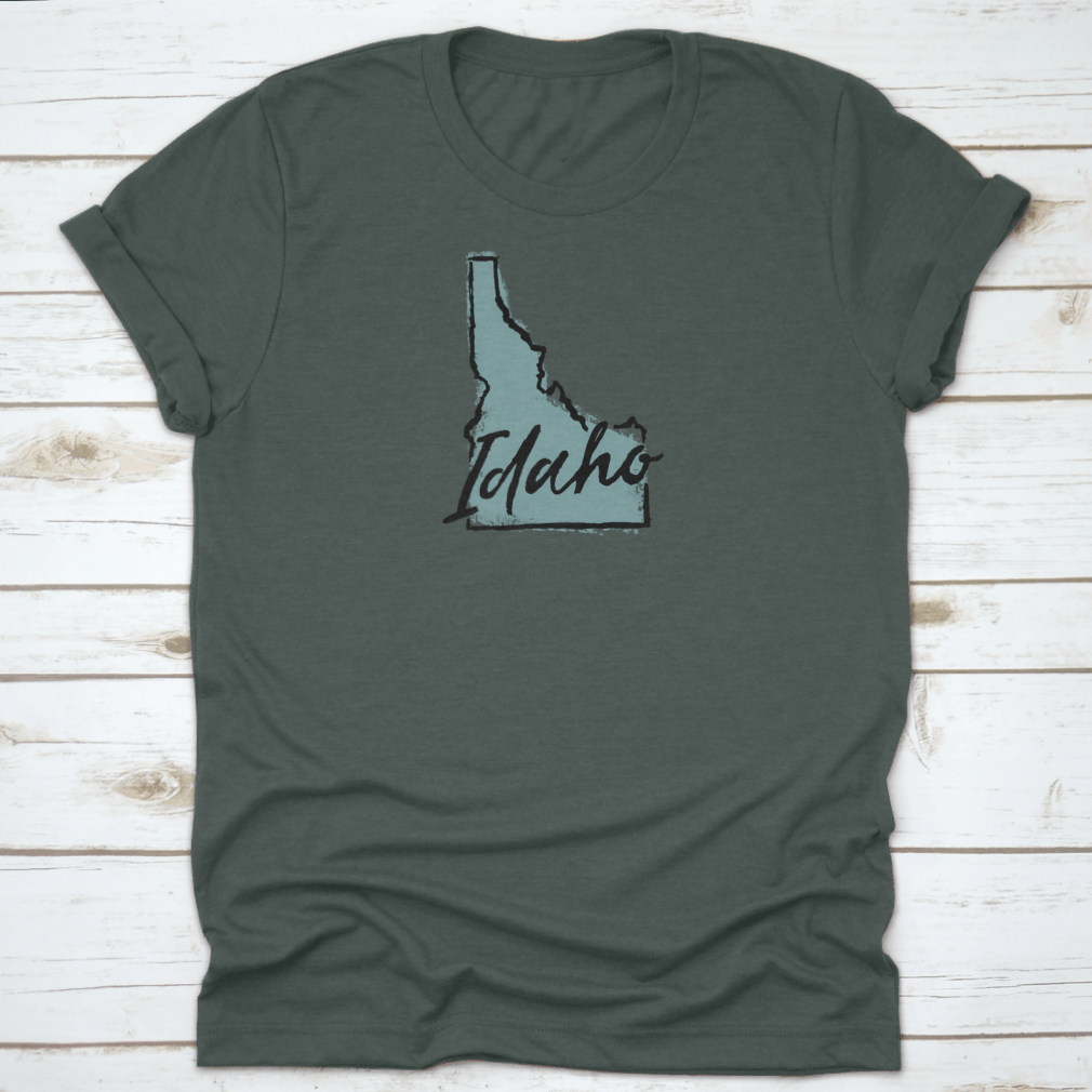 Hand Drawn Idaho City State Travel Destination Shirt showcasing a unique design, made from soft cotton fabric.