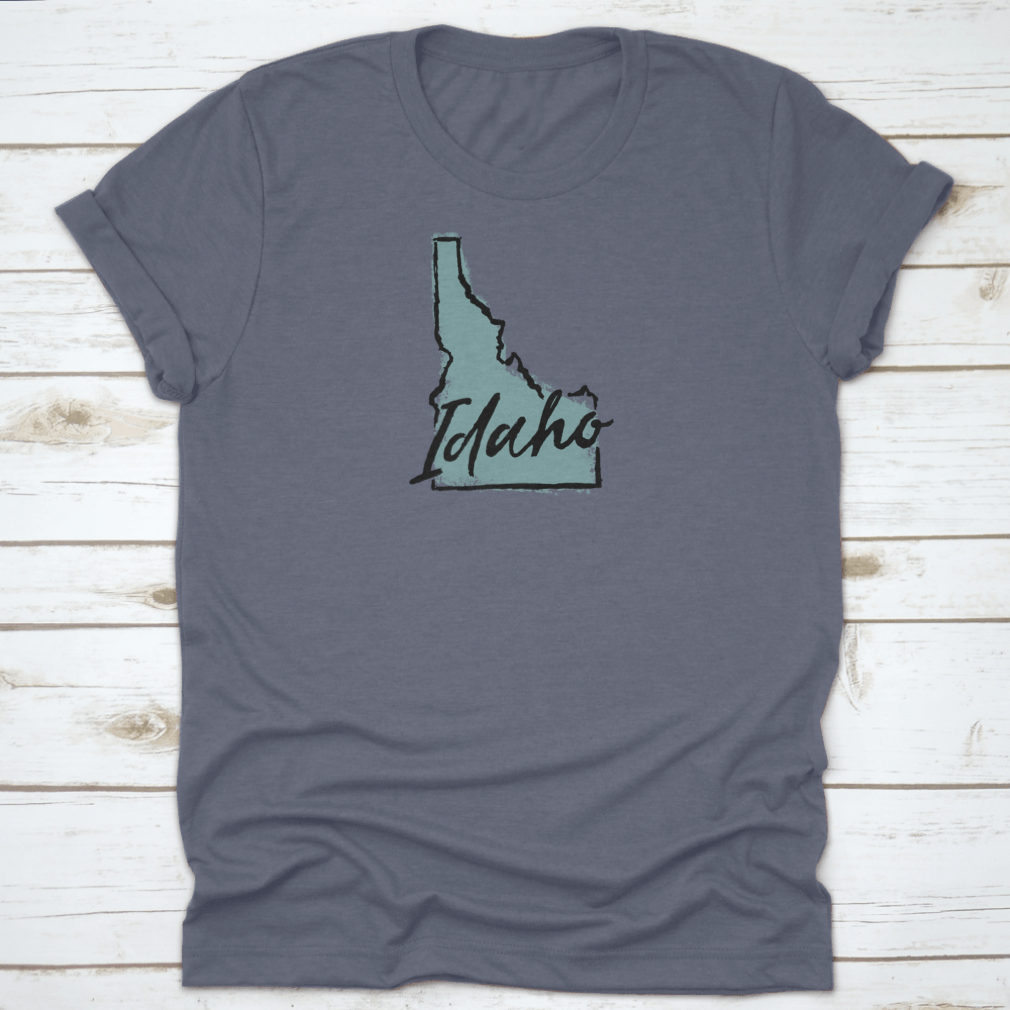 Hand Drawn Idaho City State Travel Destination Shirt showcasing a unique design, made from soft cotton fabric.