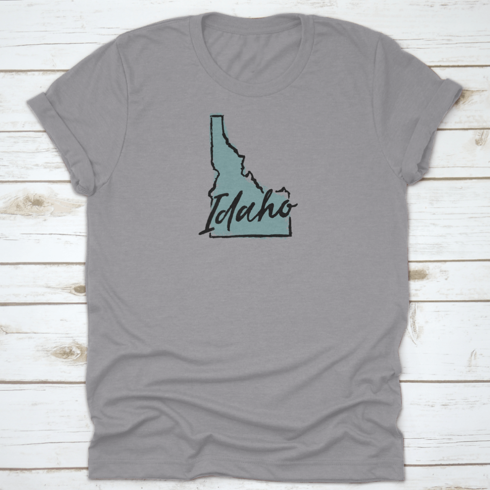 Hand Drawn Idaho City State Travel Destination Shirt showcasing a unique design, made from soft cotton fabric.