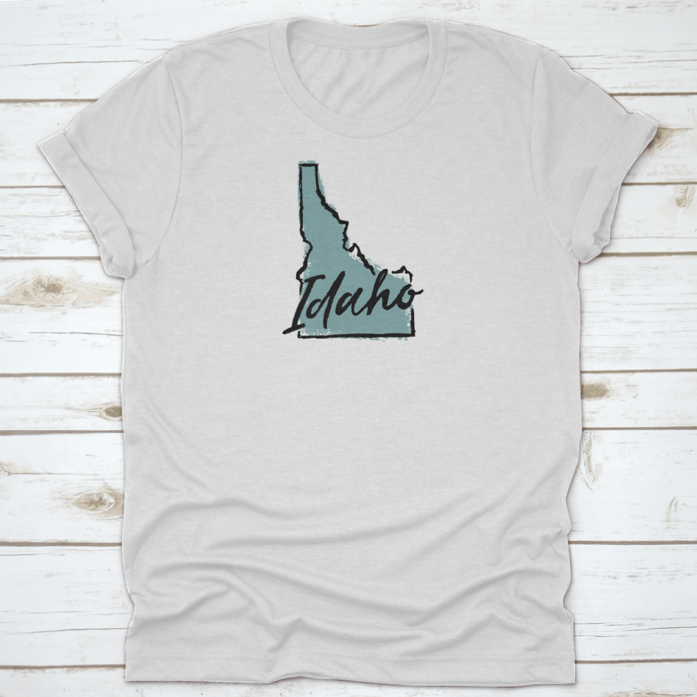 Hand Drawn Idaho City State Travel Destination Shirt showcasing a unique design, made from soft cotton fabric.