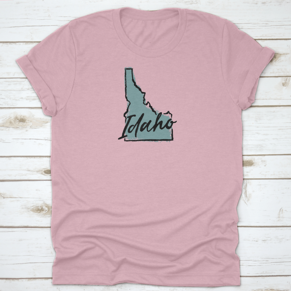 Hand Drawn Idaho City State Travel Destination Shirt showcasing a unique design, made from soft cotton fabric.