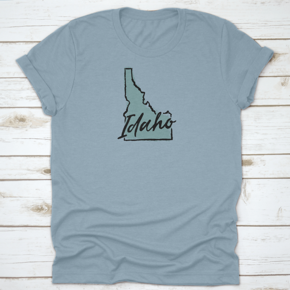 Hand Drawn Idaho City State Travel Destination Shirt showcasing a unique design, made from soft cotton fabric.