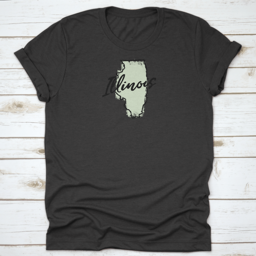 Hand drawn Illinois state design shirt in various colors, showcasing a unique travel destination theme.