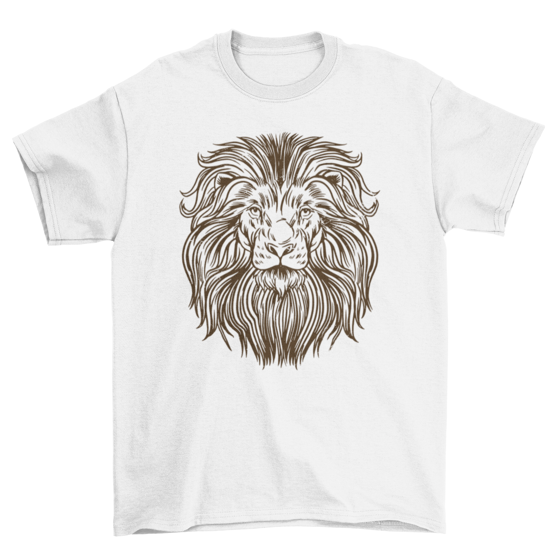 A stylish hand drawn lion t-shirt featuring a detailed illustration of a lion's head, perfect for animal lovers.