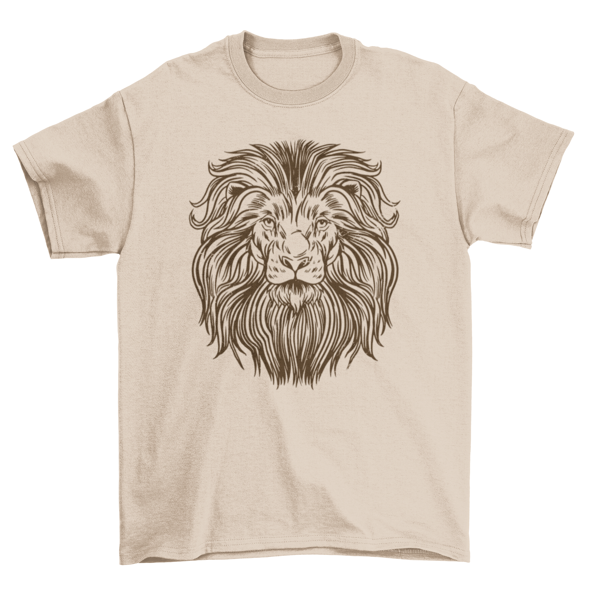 A stylish hand drawn lion t-shirt featuring a detailed illustration of a lion's head, perfect for animal lovers.
