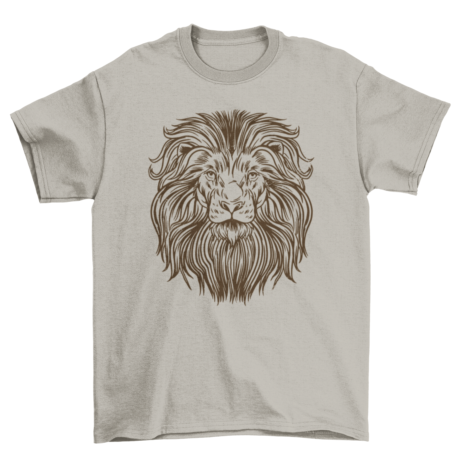 A stylish hand drawn lion t-shirt featuring a detailed illustration of a lion's head, perfect for animal lovers.