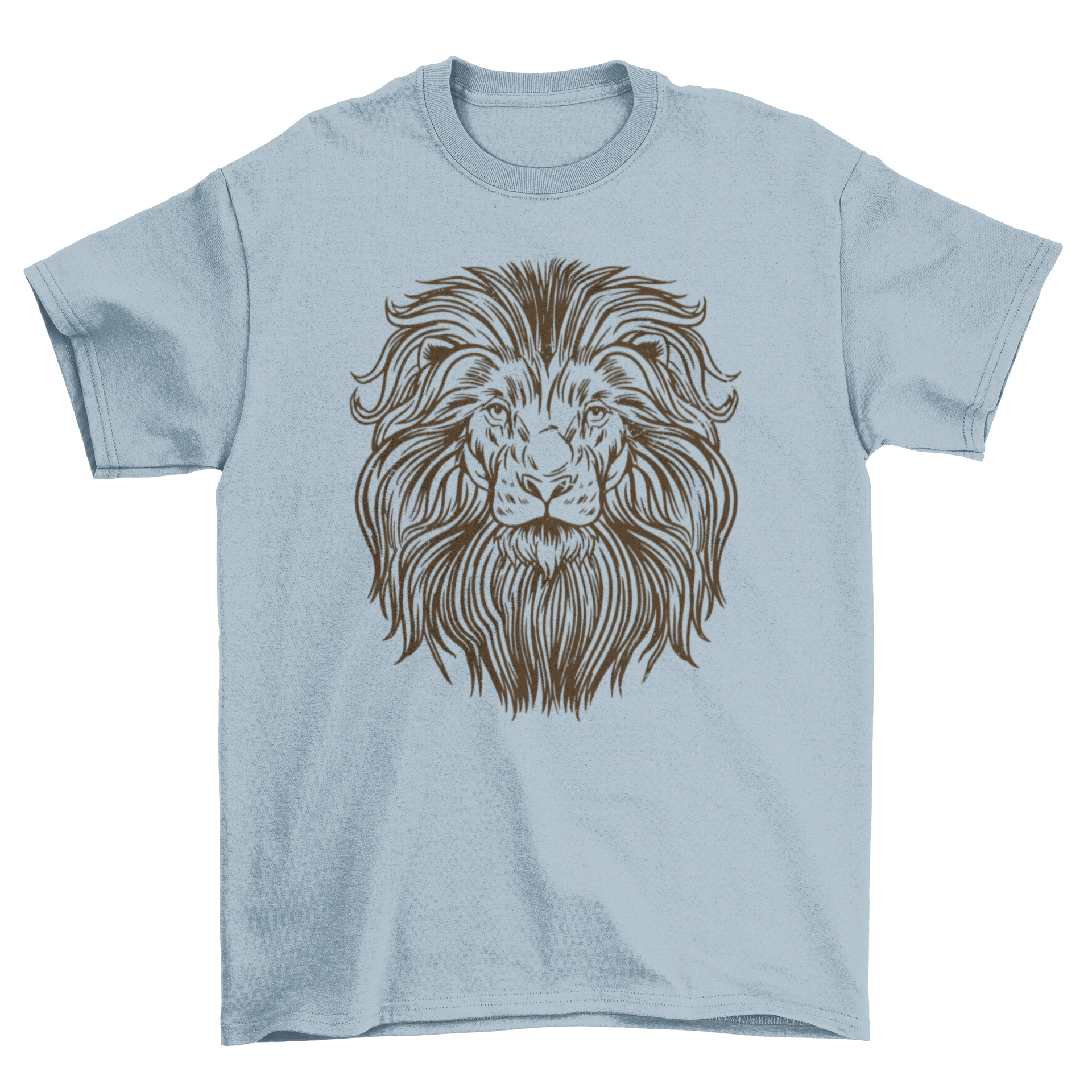 A stylish hand drawn lion t-shirt featuring a detailed illustration of a lion's head, perfect for animal lovers.