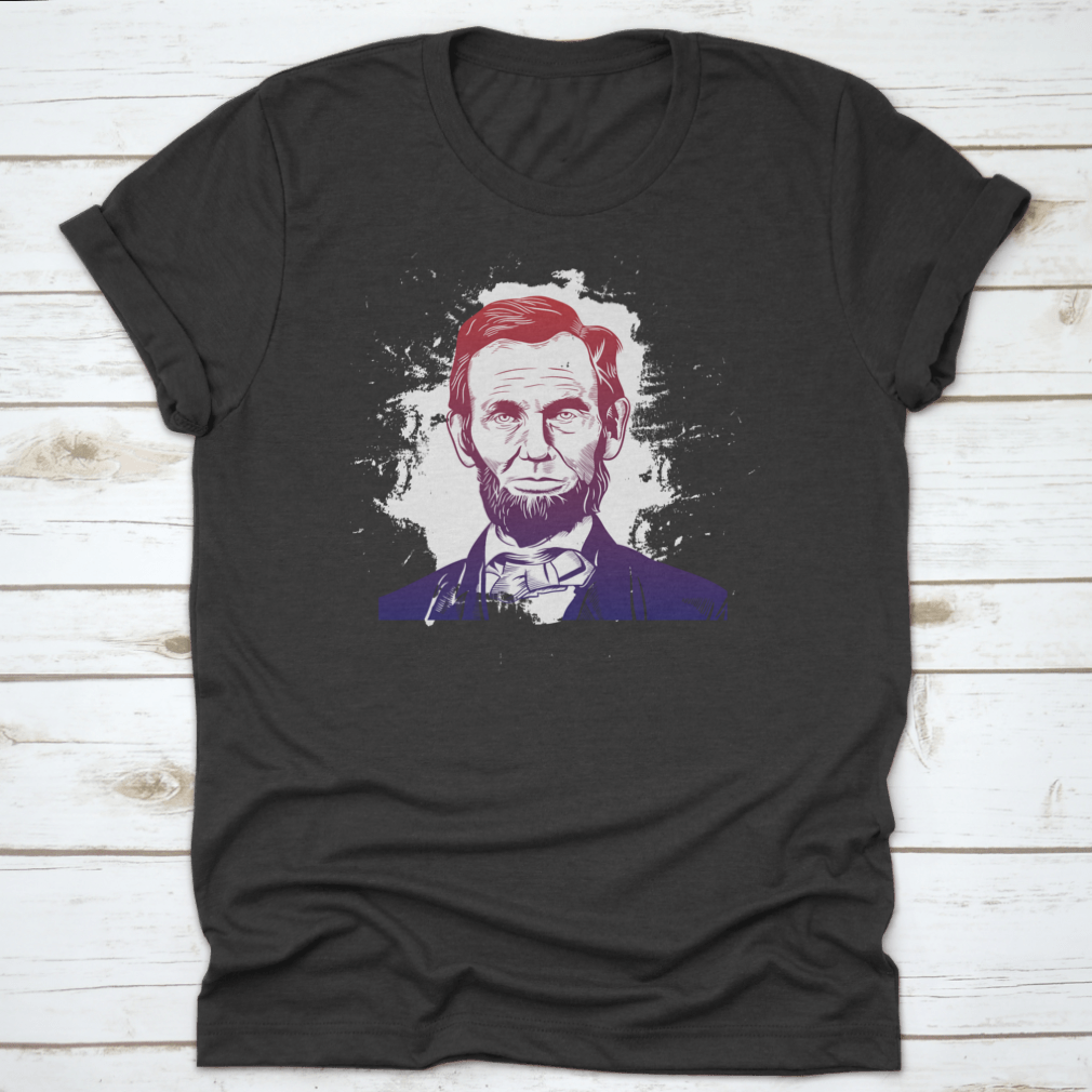 Hand drawn vector portrait of Abraham Lincoln on a comfortable cotton shirt, showcasing a unique design.