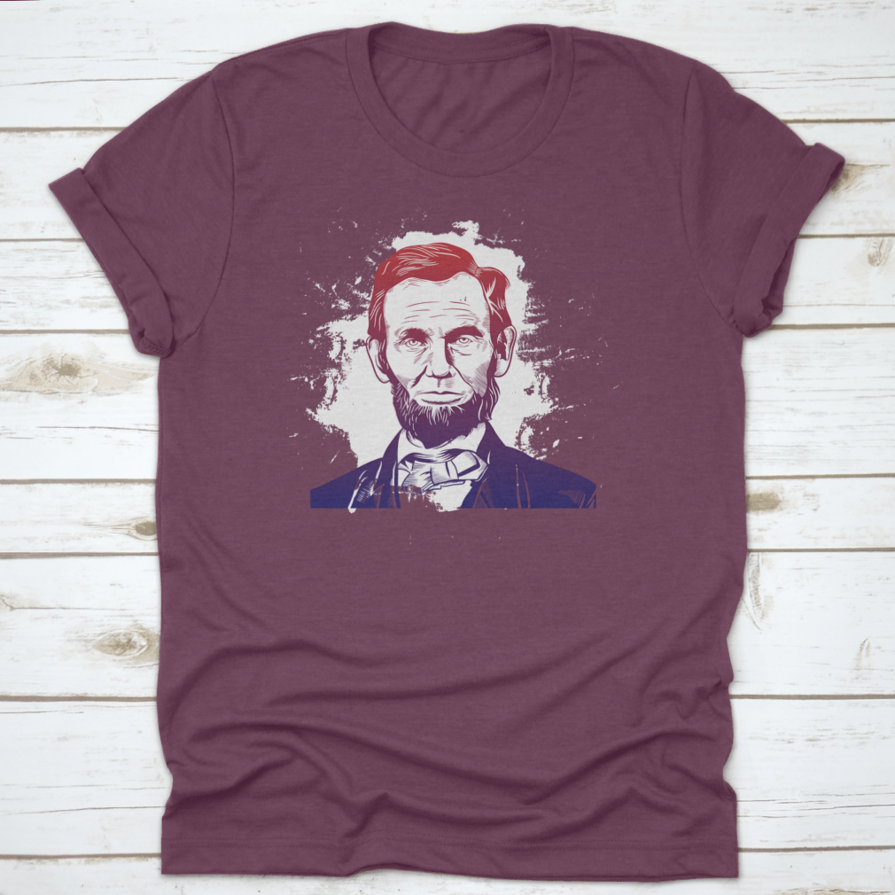 Hand drawn vector portrait of Abraham Lincoln on a comfortable cotton shirt, showcasing a unique design.