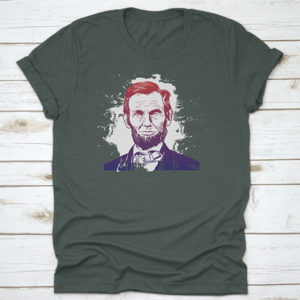 Hand drawn vector portrait of Abraham Lincoln on a comfortable cotton shirt, showcasing a unique design.