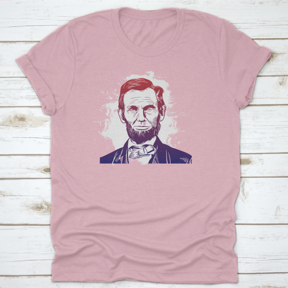 Hand drawn vector portrait of Abraham Lincoln on a comfortable cotton shirt, showcasing a unique design.