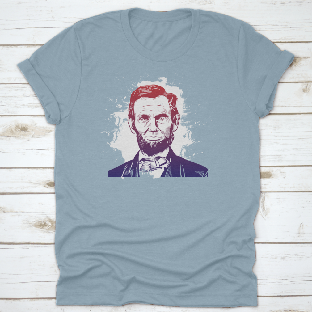Hand drawn vector portrait of Abraham Lincoln on a comfortable cotton shirt, showcasing a unique design.