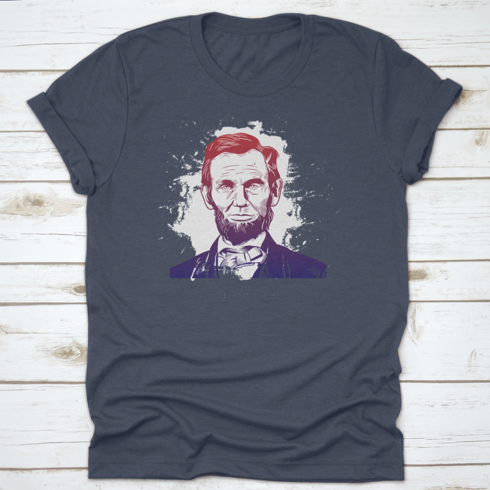 Hand drawn vector portrait of Abraham Lincoln on a comfortable cotton shirt, showcasing a unique design.