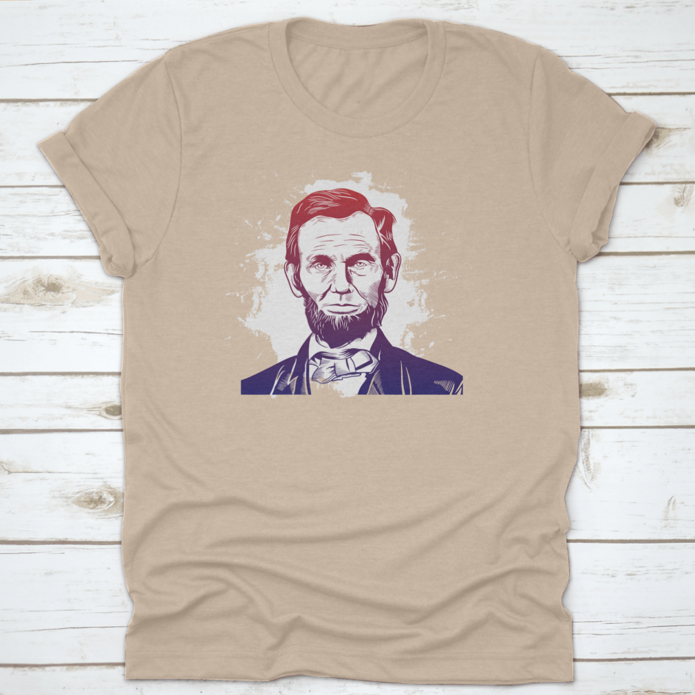 Hand drawn vector portrait of Abraham Lincoln on a comfortable cotton shirt, showcasing a unique design.