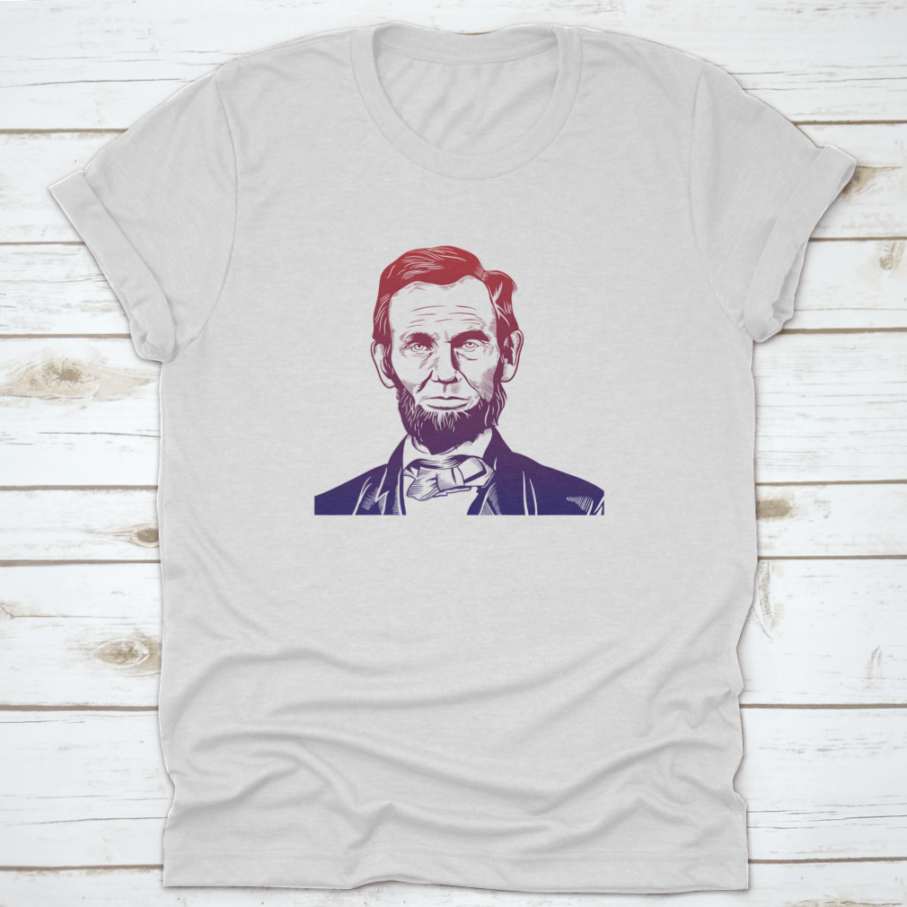 Hand drawn vector portrait of Abraham Lincoln on a comfortable cotton shirt, showcasing a unique design.