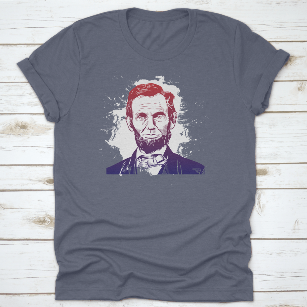 Hand drawn vector portrait of Abraham Lincoln on a comfortable cotton shirt, showcasing a unique design.