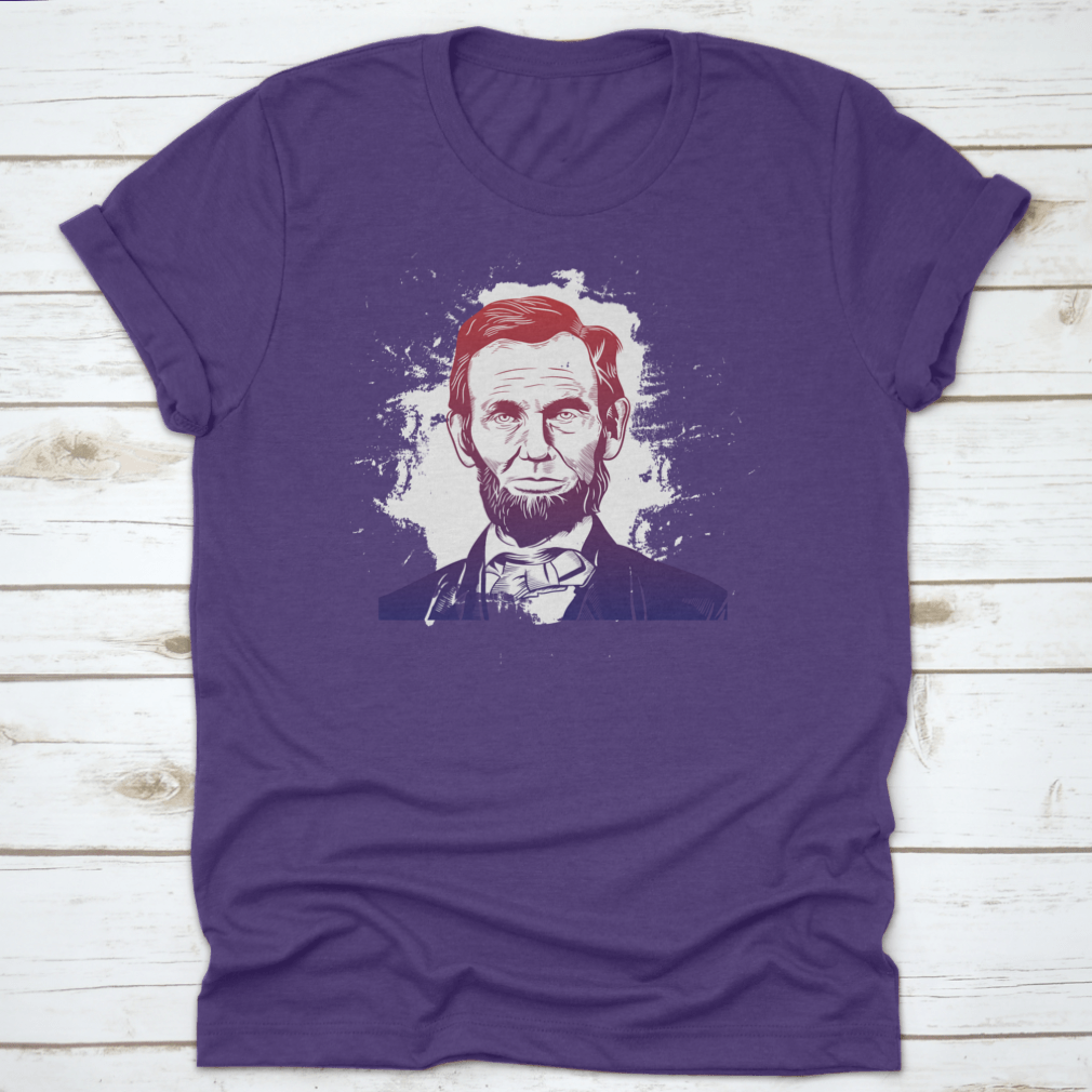 Hand drawn vector portrait of Abraham Lincoln on a comfortable cotton shirt, showcasing a unique design.