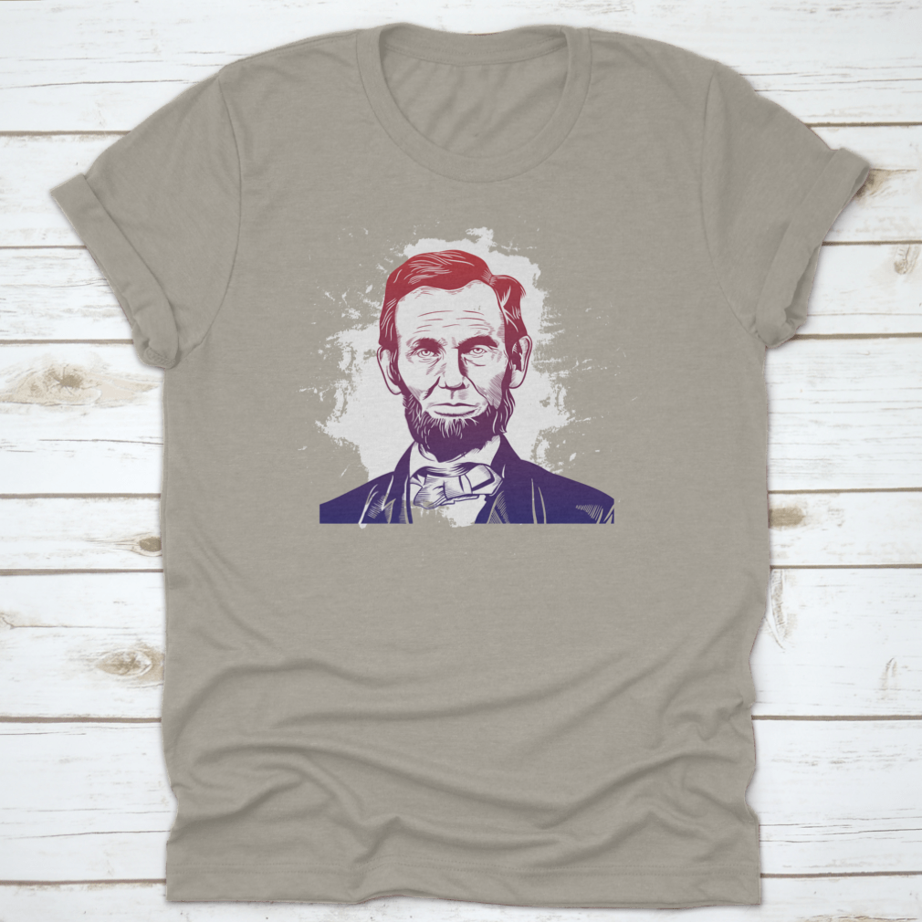 Hand drawn vector portrait of Abraham Lincoln on a comfortable cotton shirt, showcasing a unique design.