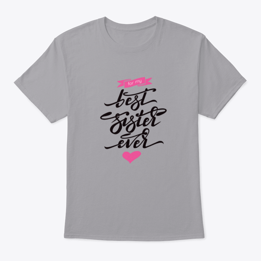 A stylish 'Best Sister Ever' T-shirt featuring hand lettering and a pink ribbon, made from soft cotton fabric.