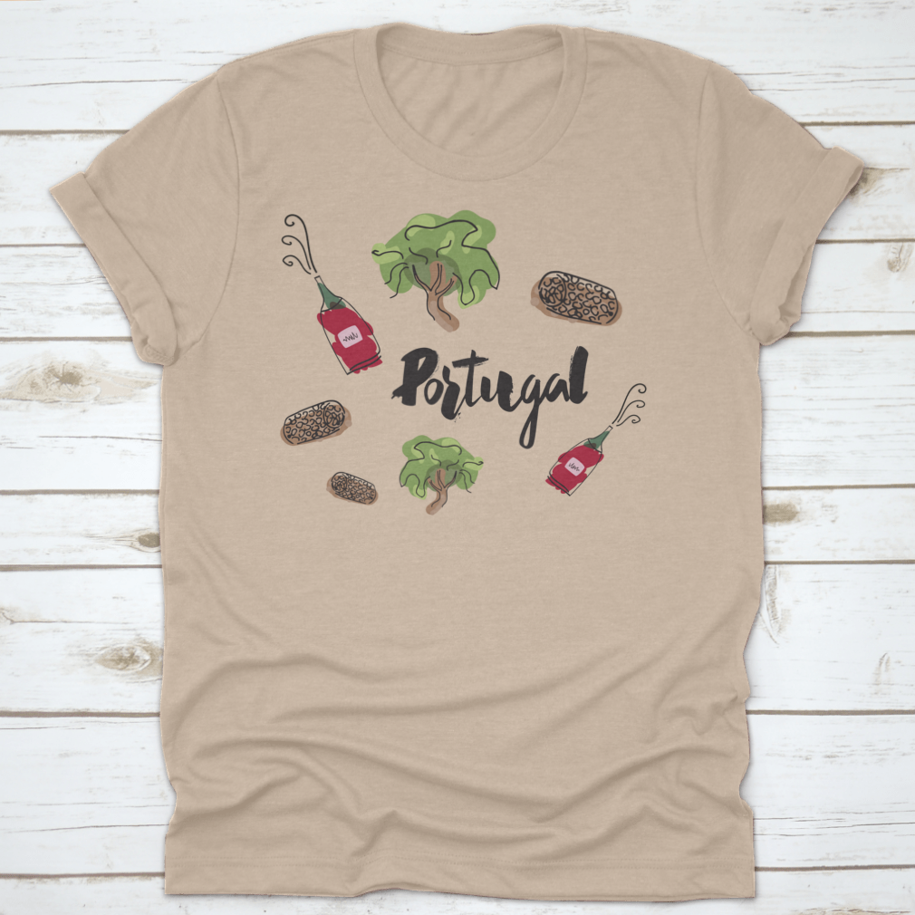 Hand Lettering Doodle Calligraphy T-shirt featuring Portugal souvenirs, showcasing vibrant design on soft cotton fabric.
