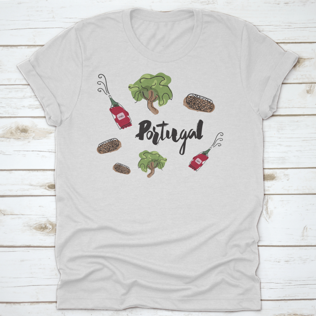 Hand Lettering Doodle Calligraphy T-shirt featuring Portugal souvenirs, showcasing vibrant design on soft cotton fabric.