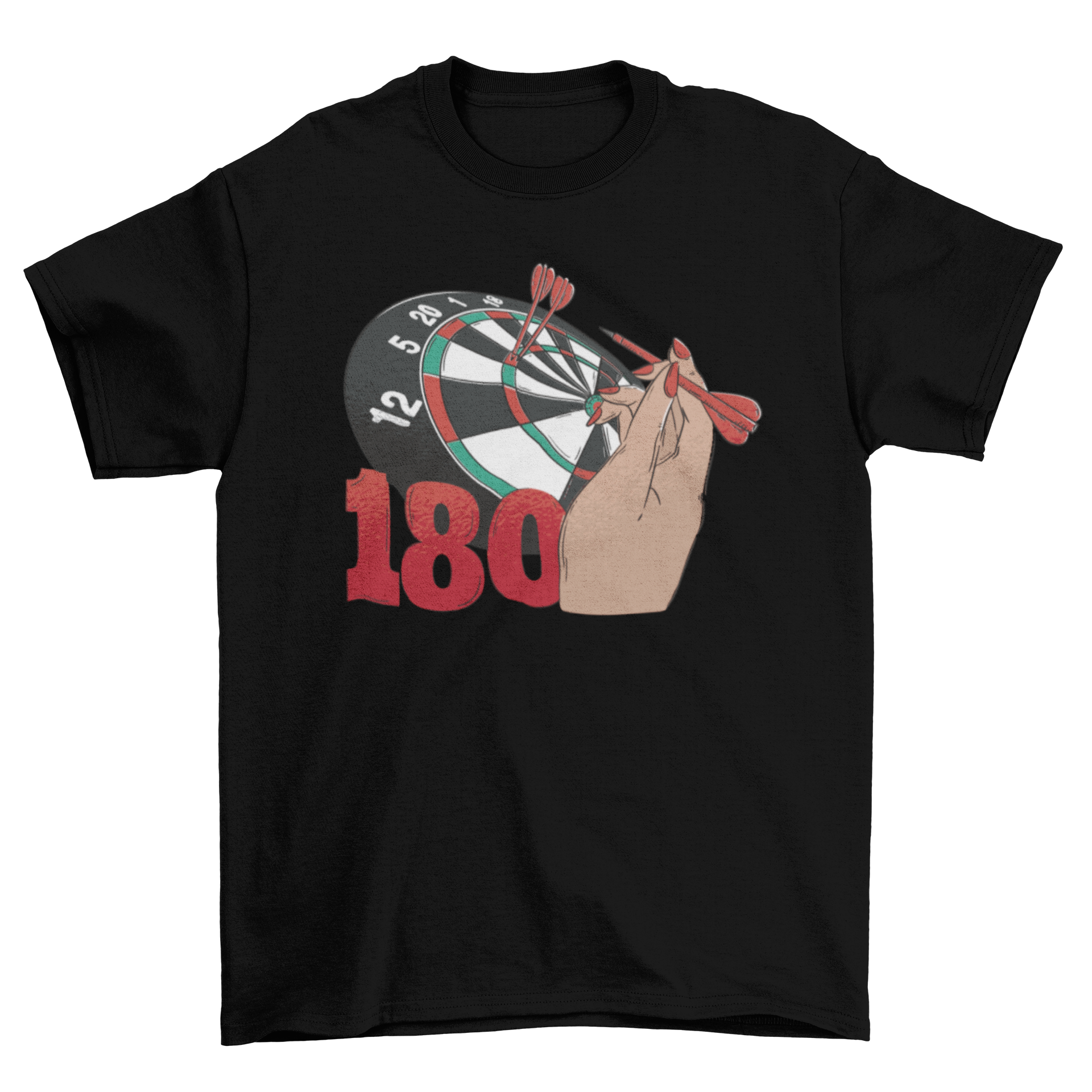 A stylish t-shirt featuring a dartboard and a hand throwing darts, perfect for dart enthusiasts.