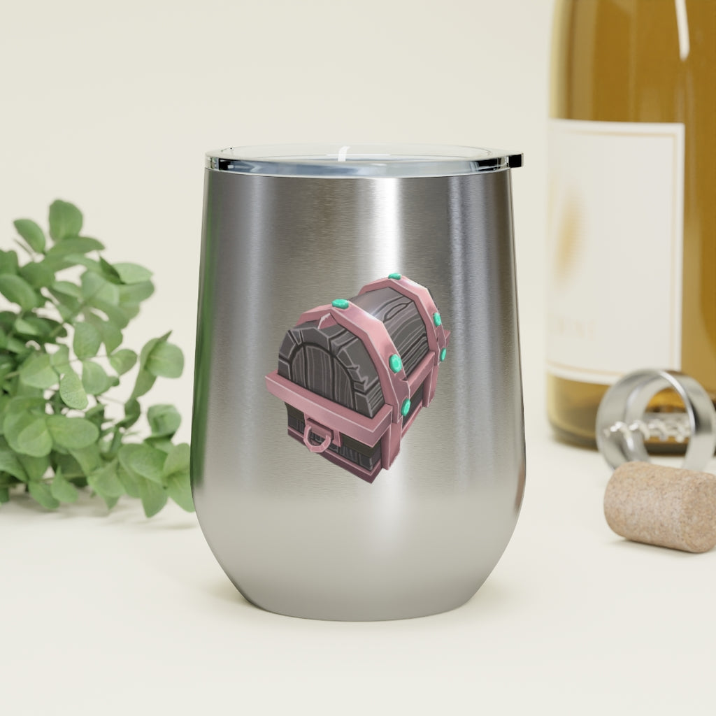 Hand-painted 12oz insulated wine tumbler with a clear lid, showcasing vibrant artwork and stainless steel construction.