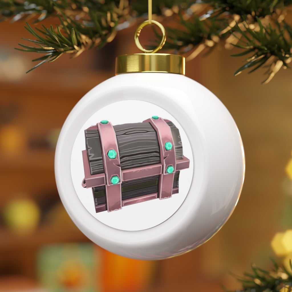 Hand-Painted Chest Christmas Ball Ornament with glossy finish and gold ribbon, featuring a vintage style and custom design options.