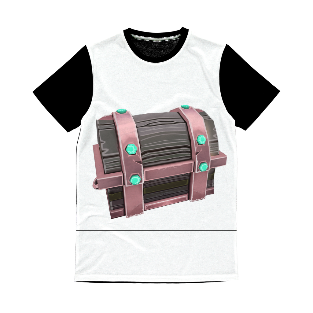 Hand-Painted Chest Classic Sublimation Panel T-Shirt featuring vibrant front design and plain black back.