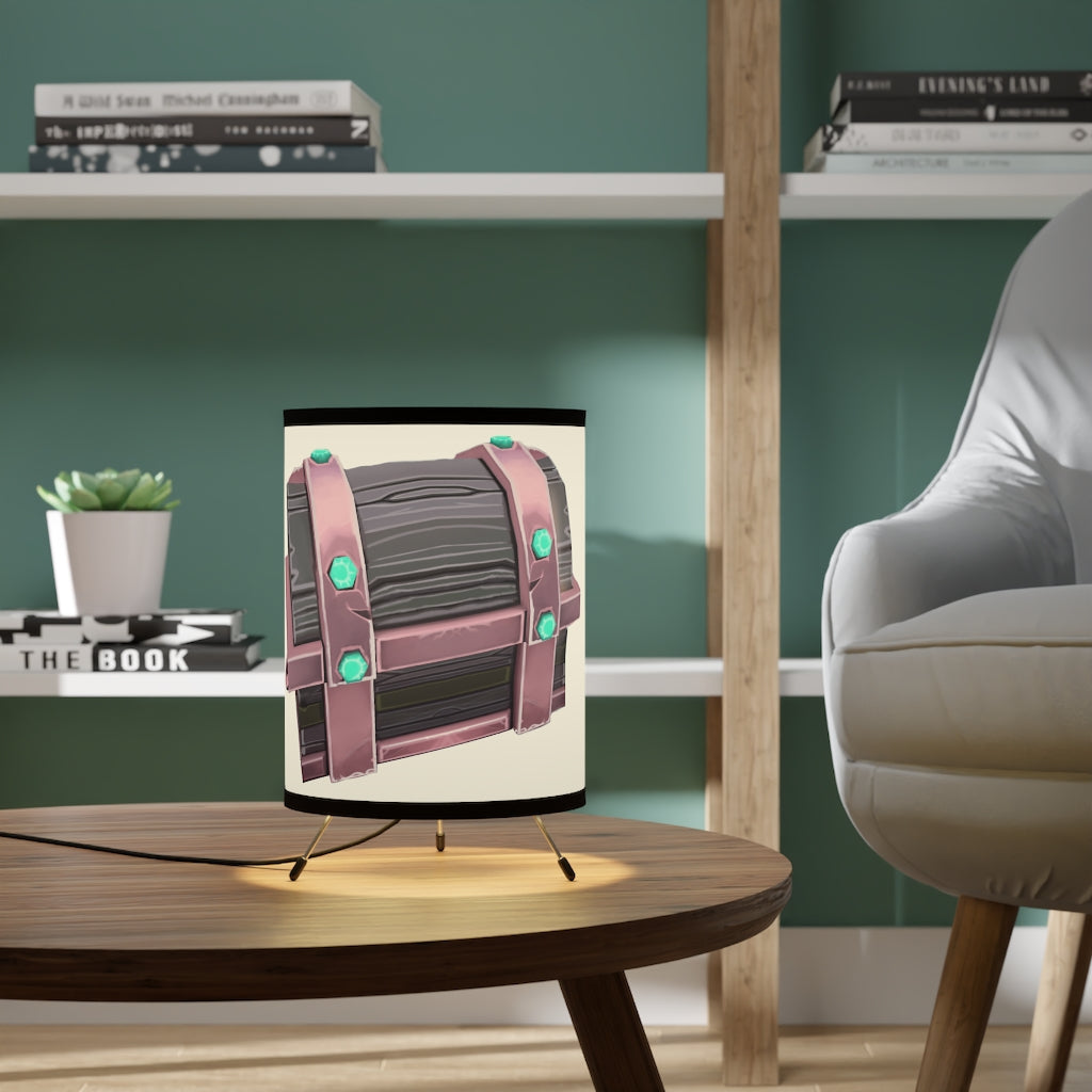 Hand-Painted Chest Tripod Lamp featuring a galvanized steel base and custom high-resolution printed shade, ideal for US and CA plugs.