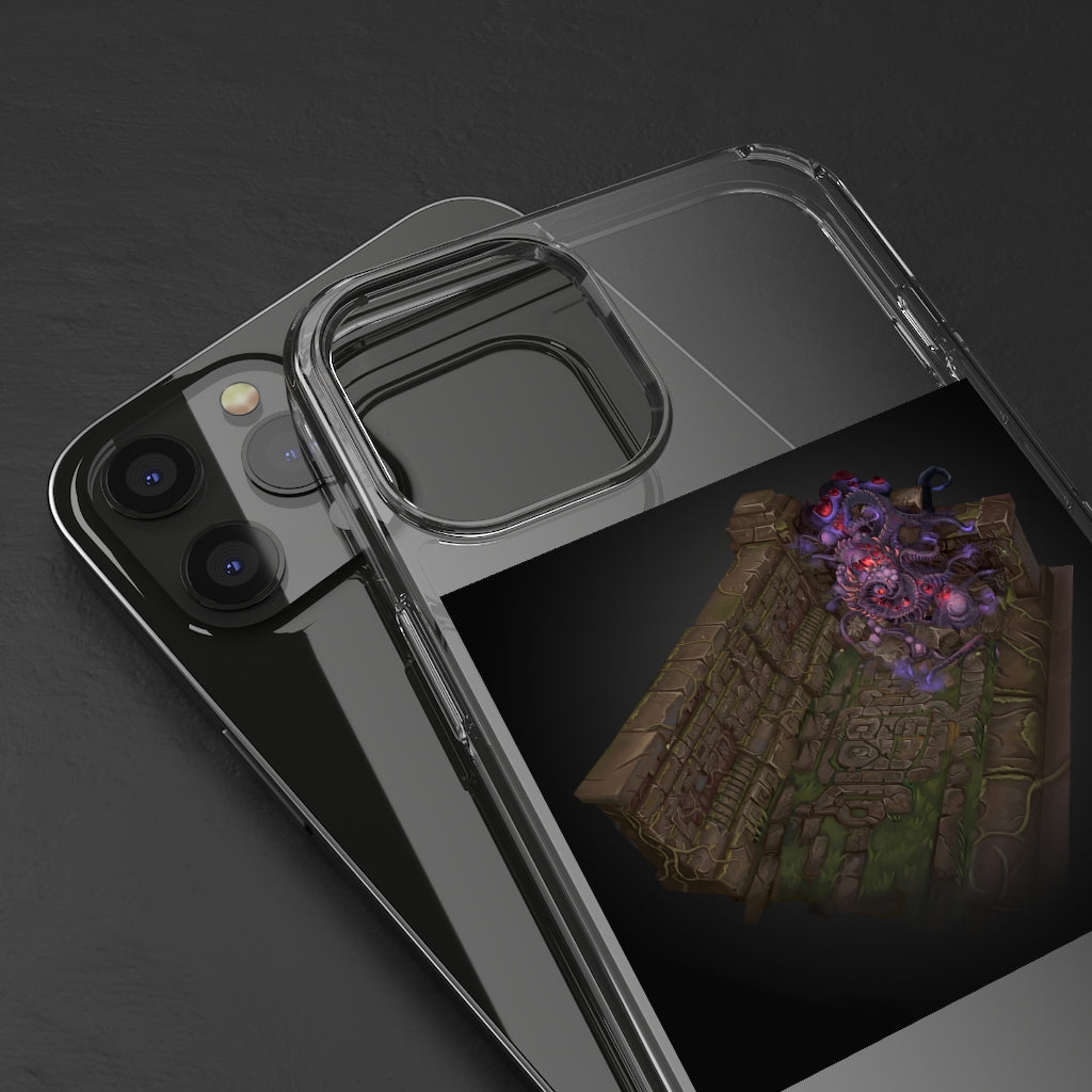 Hand-painted clear phone case featuring unique environmental art, designed for protection and style.