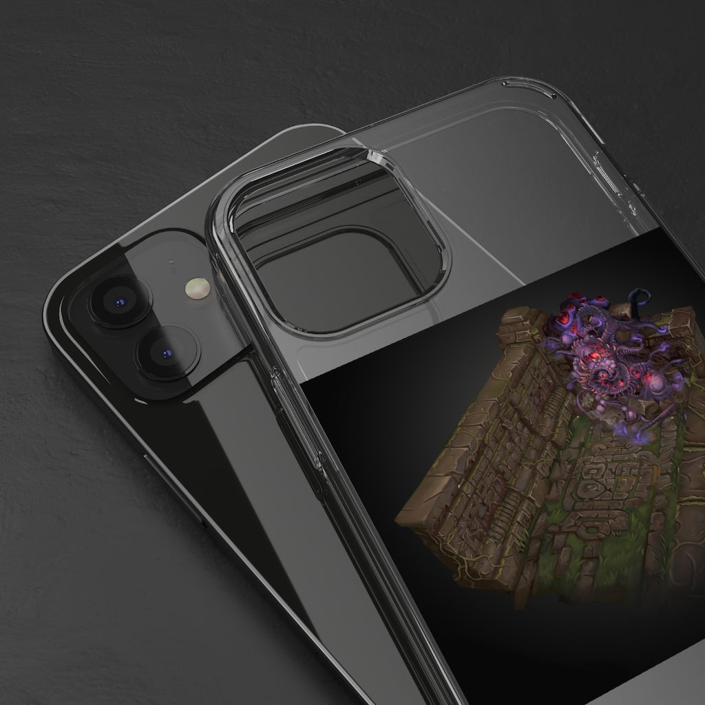 Hand-painted clear phone case featuring unique environmental art, designed for protection and style.