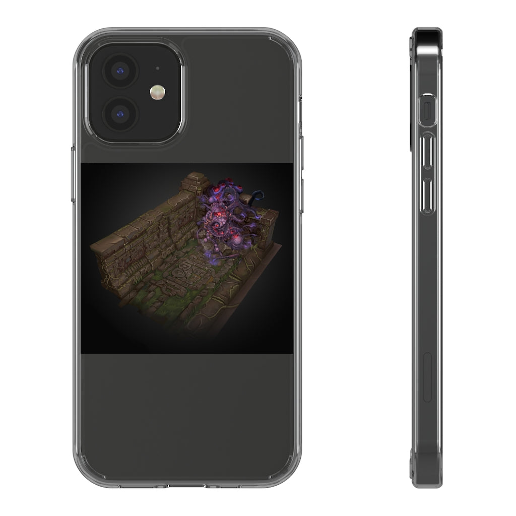 Hand-painted clear phone case featuring unique environmental art, designed for protection and style.