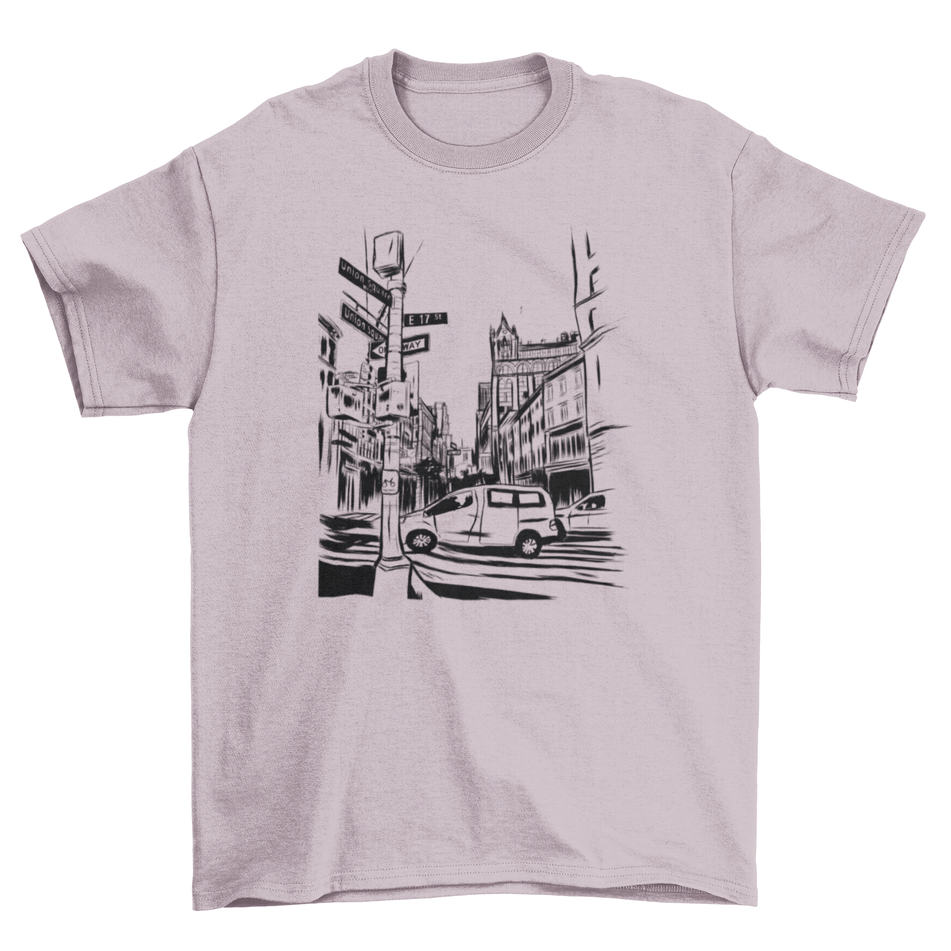 A detailed hand-drawn illustration of New York City featuring iconic yellow cabs and buildings, showcasing vibrant street life.